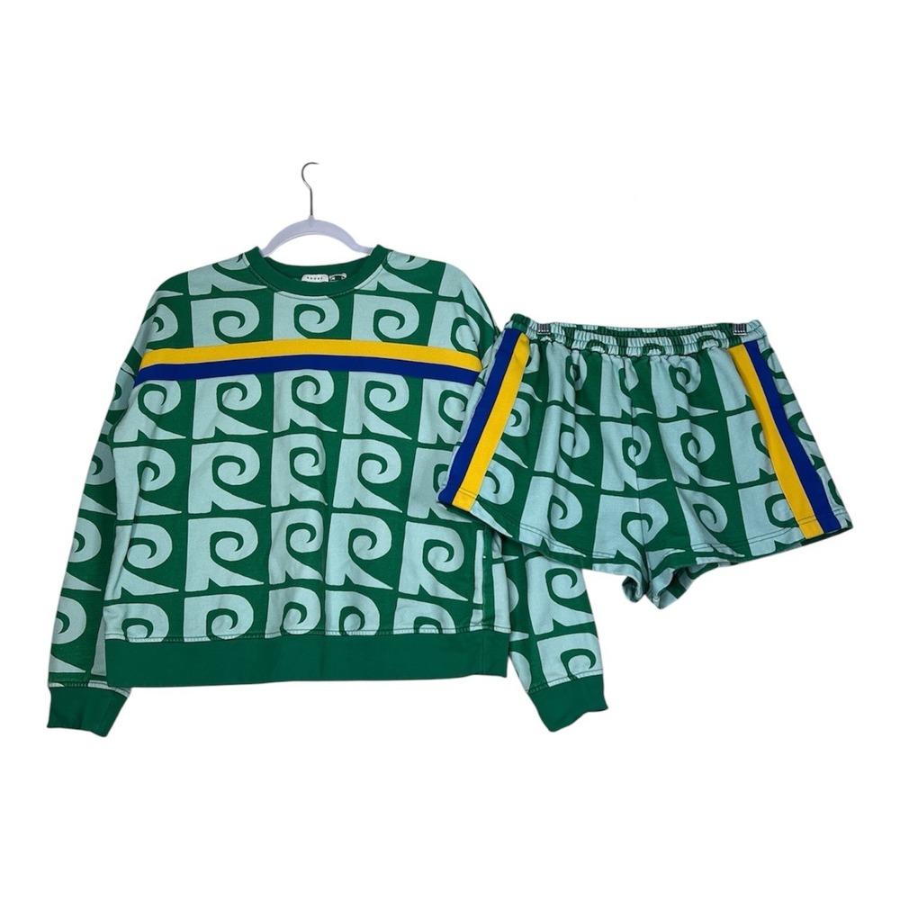 Rhode Matching Set XS S Cotton Mint Green Logo Print Sweatshirt and Shorts